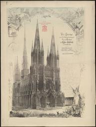 Rêve artistique en le couronnement archéologique par ses flèches de l'Eglise-Cathédrale à Reims, (Marne) : Dédié à Son Em. Mgr B.-M. Langénieux, Cardinal-Archevêque de Reims : 1212 - 1889 / N.-F. Paul Dubois, delineavit & excudit | Dubois, N.-F.-Paul (18..-18..) - artiste. Artiste