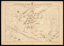 Plan monumental de Reims et ses caves de champagne. 1894 : indicateur d'authenticité des producteurs rémois / gravé par H. Rollet d'après un dessin de Weber | Rollet, Henri - graveur