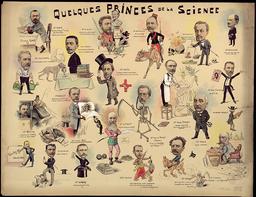 Quelques princes de la Science : Docteurs Robin, Jolicoeur, Seuvre, Knoeri, Lévèque, O. Guelliot, Colleville, Pozzi, Decès, A. Henrot, Panis, H. Henrot, Strapart, Langlet, Wiet, Moret, Thomas et H. Chevrier / 1 planche de portraits-charges signée Tristan de Pyègne, décembre 1893 | Pyègne, Tristan de (1860-1915). Artiste