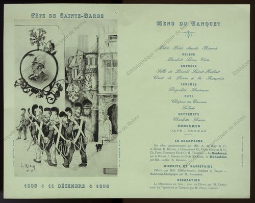 Fête Sainte-Barbe : 11 décembre 1898 : Menu banquet | 