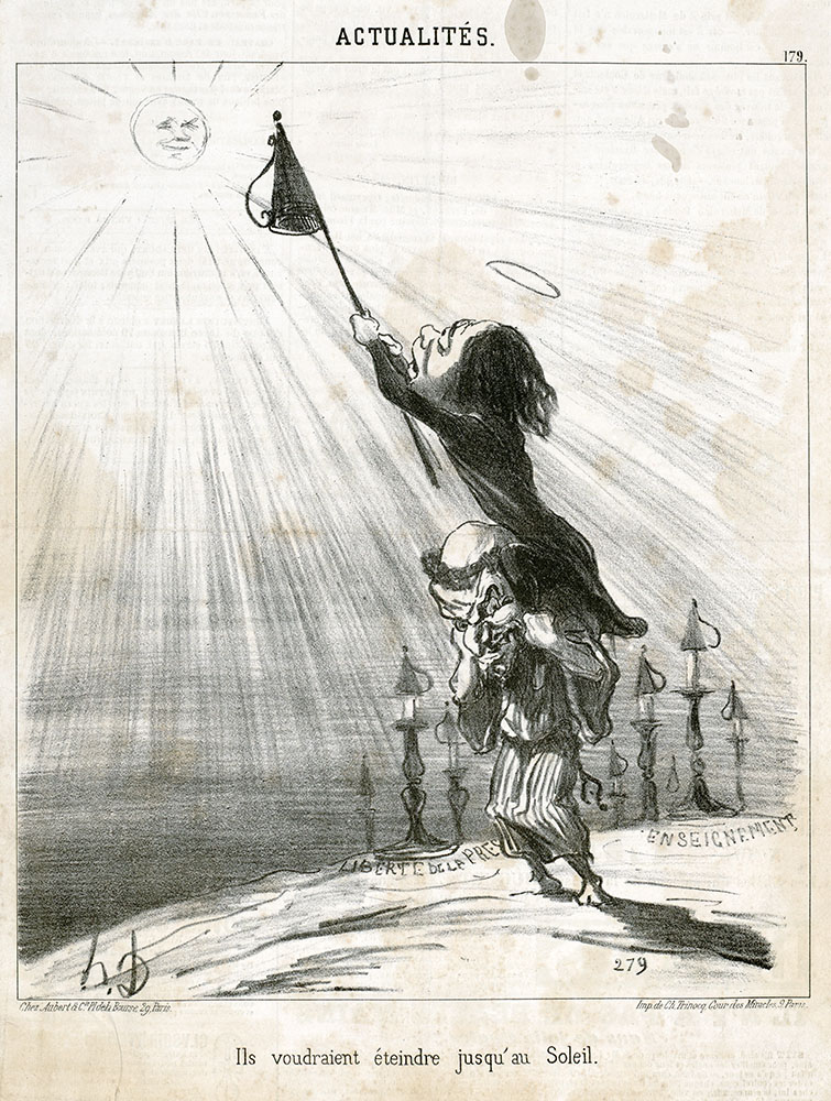 <i>Ils voudraient éteindre jusqu'au soleil</i>, par Daumier. <i>Le Charivari</i>, 18 août 1851 - Fonds Caricatures, Daumier