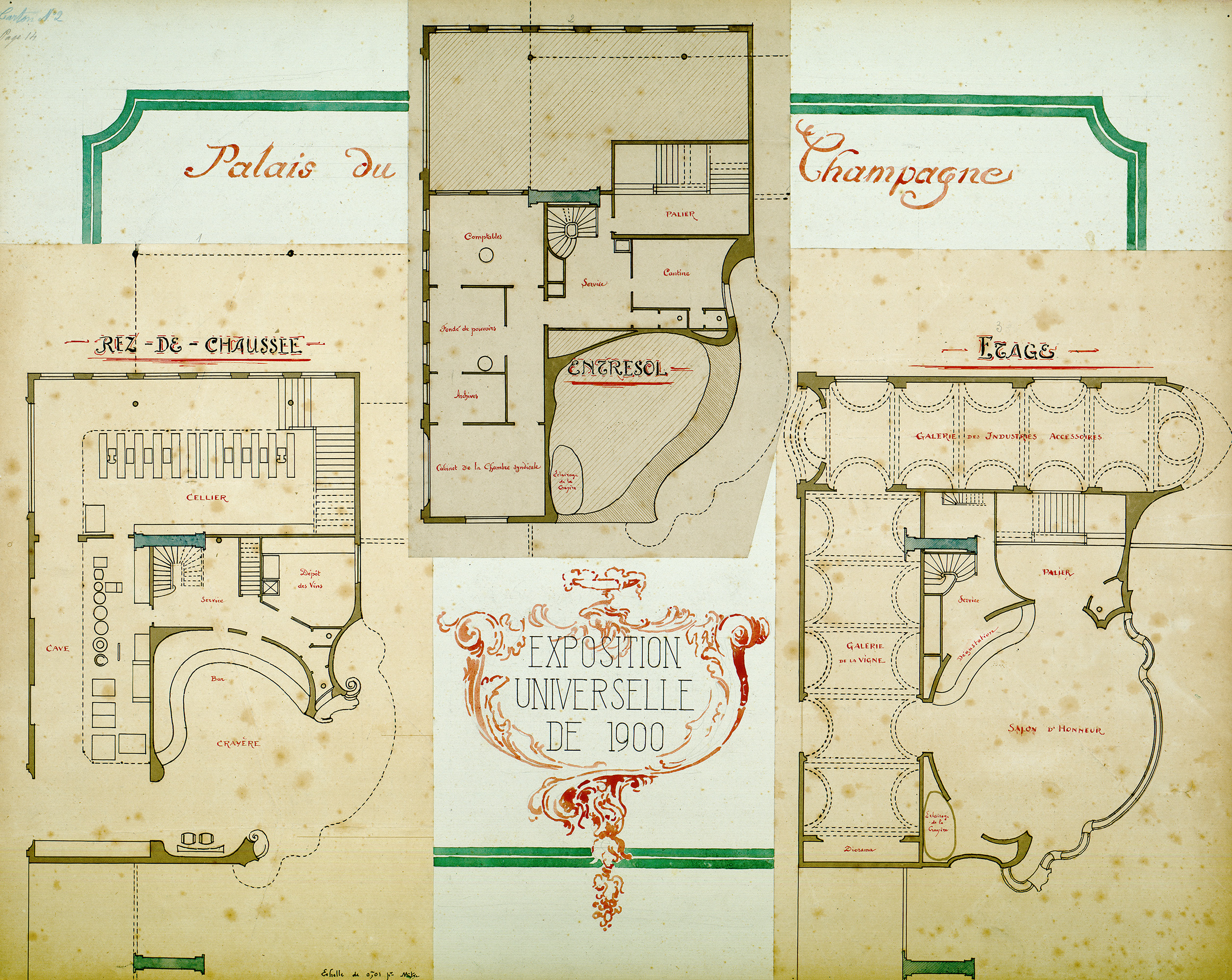 Plans du Palais de Champagne pour l'Exposition Universelle de 1900. Fonds Ernest Kalas, Carton 2, planche 14