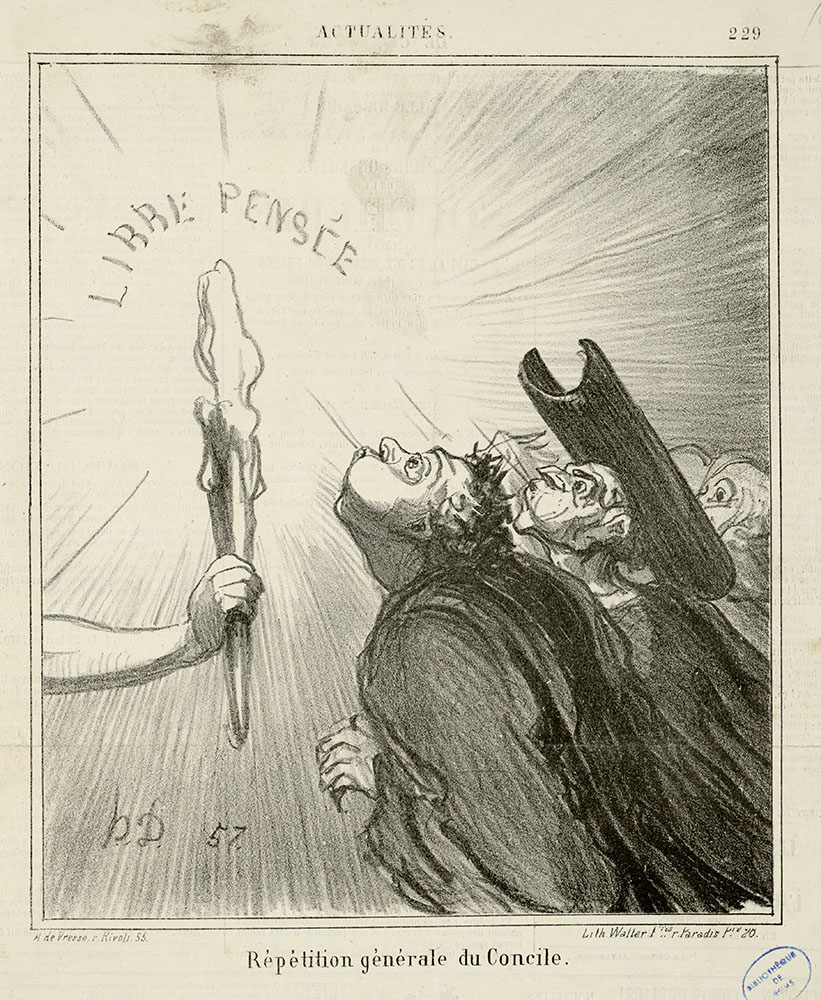 <i>Répétition générale du Concile</i>, par Daumier. <i>Le Charivari</i>, 27 octobre 1869 - Fonds Caricatures, Daumier
