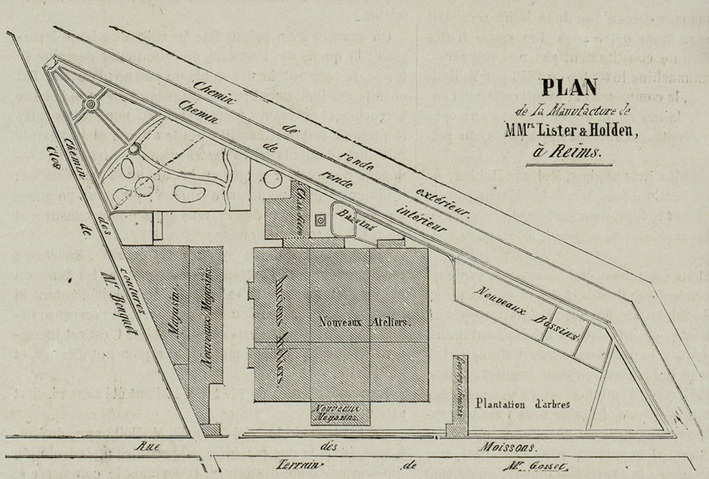 Plan de la manufacture de MM. Lister et Holden à Reims. LXIV A e 4