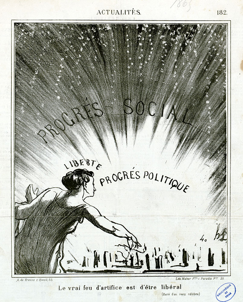 <i>Le vrai feu d'artifice est d'être libéral</i>, par Daumier. <i>Le Charivari</i>, 18 août 1869 - Fonds Caricatures, Daumier