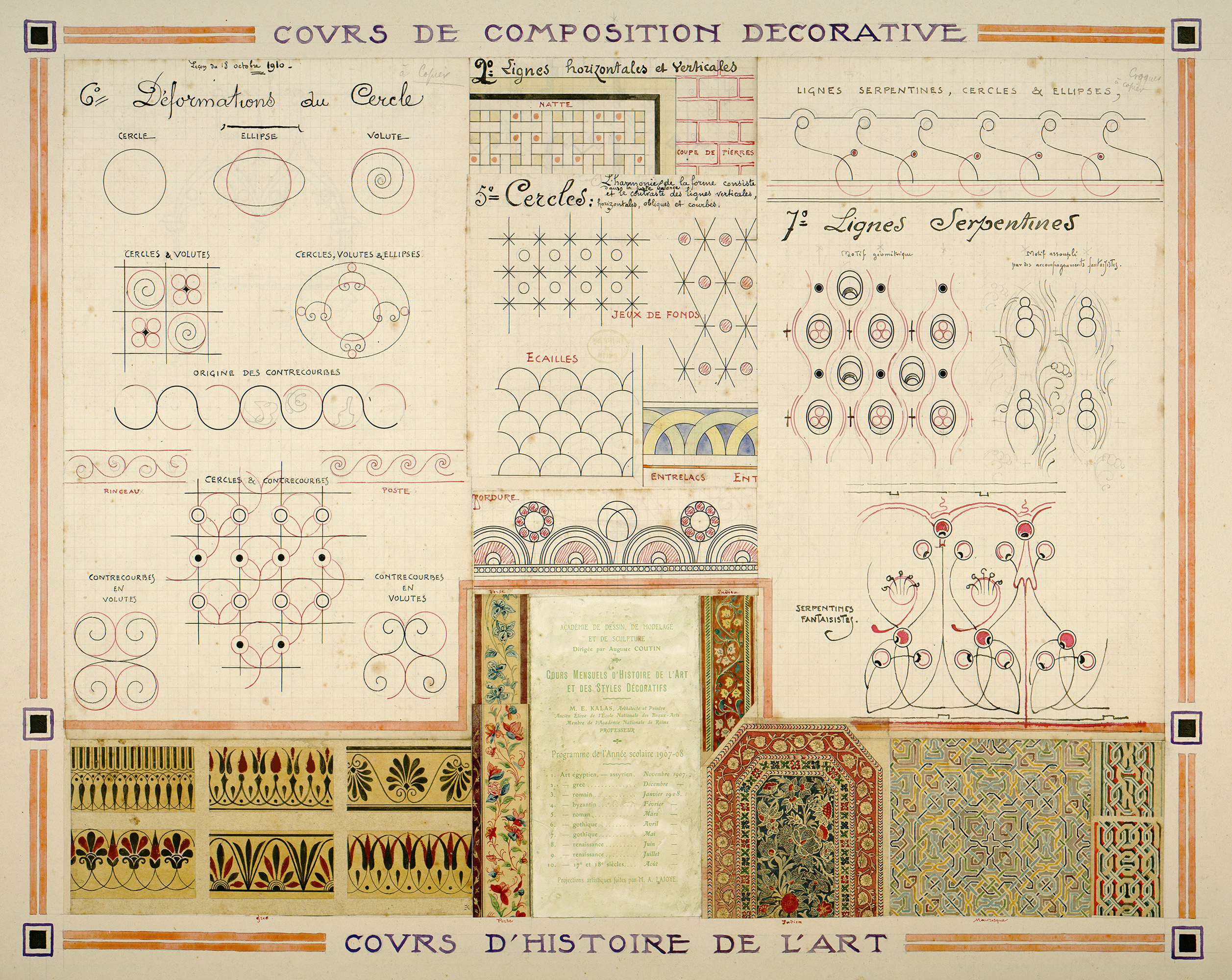 <i>Cours de composition décorative, cours d'histoire de l'art</i> donnés par Ernest Kalas. Fonds Ernest Kalas, Carton 3, planche 19
