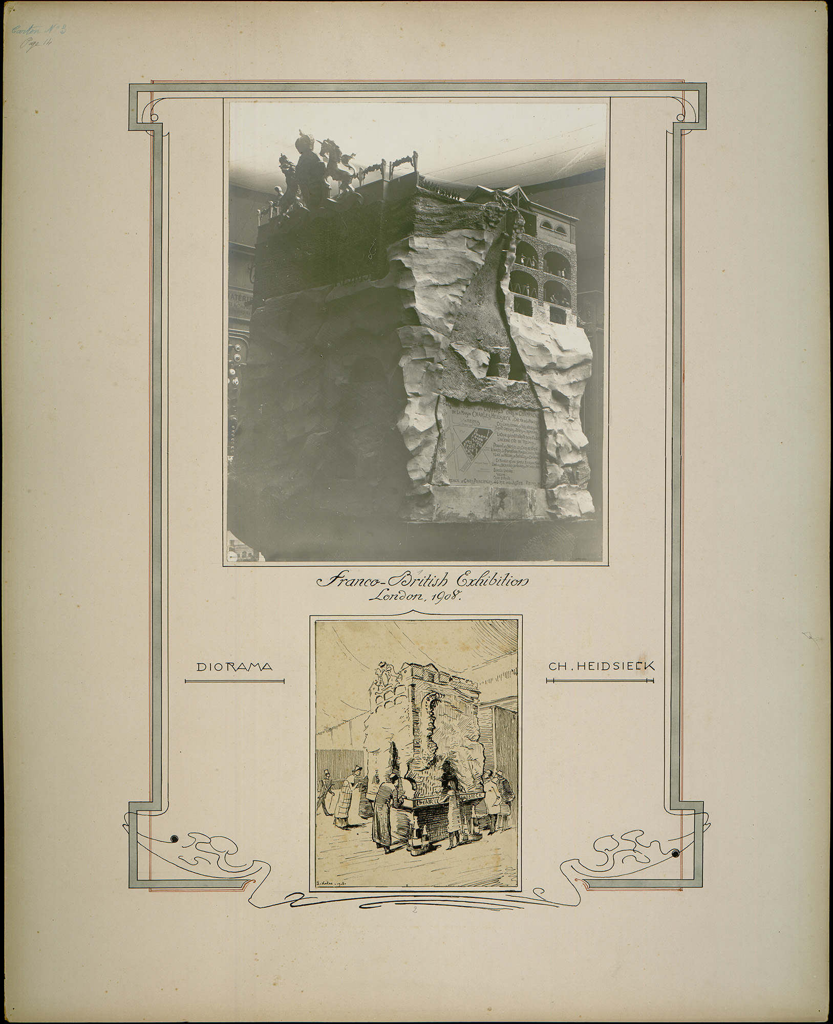 <i>Diorama Ch. Heidsieck</i> pour l'exposition franco-britannique de Londres en 1908. Fonds Ernest Kalas, Carton 3, planche 14