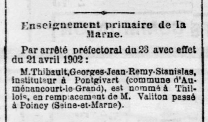 Nomination de Georges Thillois le 26 avril 1902. Indépendant Rémois, PER CH FOL 168