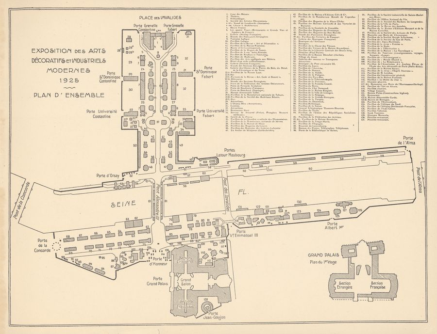 Plan de l'Exposition des arts décoratifs modernes. Editions Braun et Cie, 1925. Bibliothèque Carnegie, RES CH M 167.