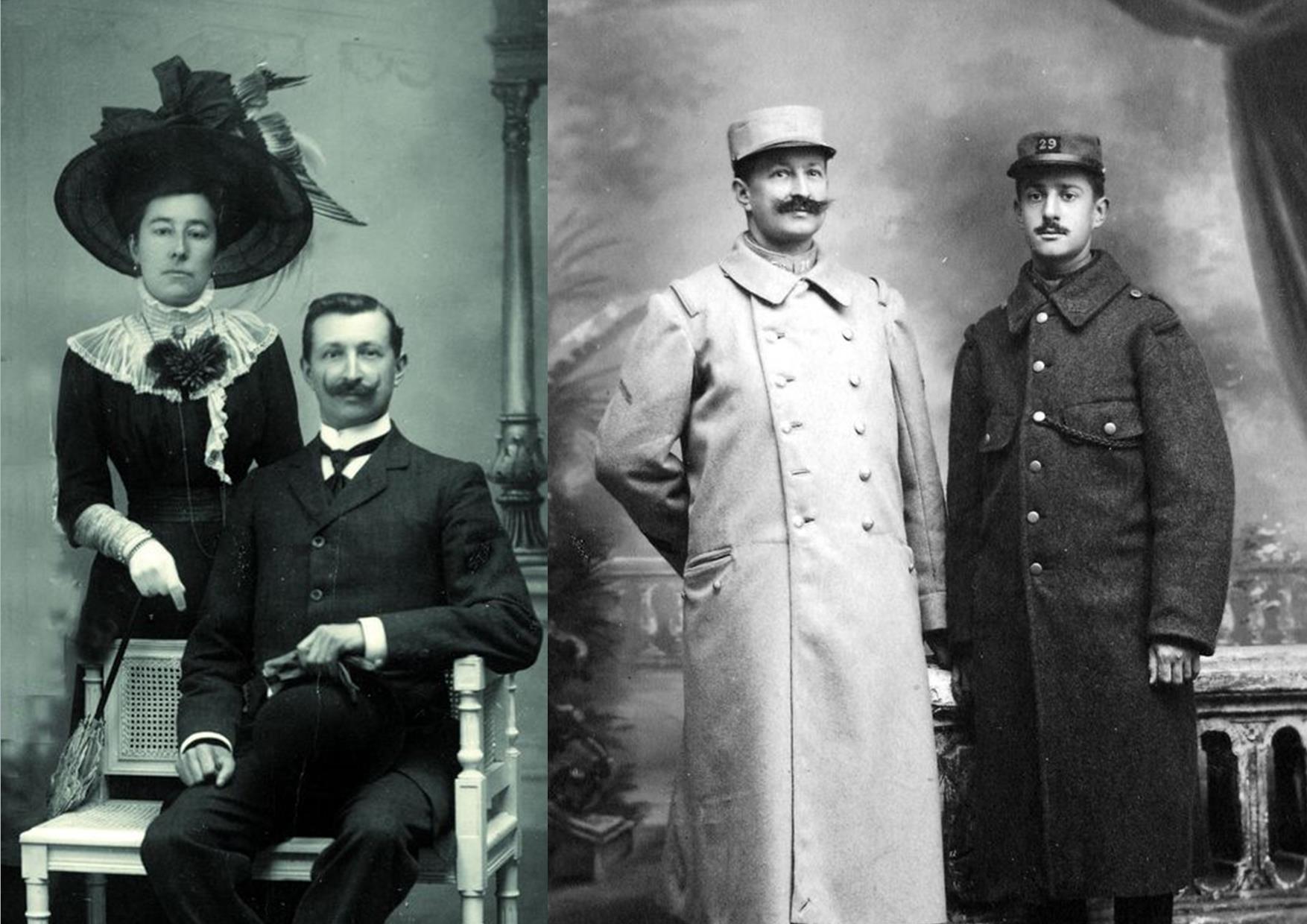 Georges Thibault et sa femme Henriette Burgeat en 1913 et Georges et Charles Thibault pendant la Première Guerre mondiale