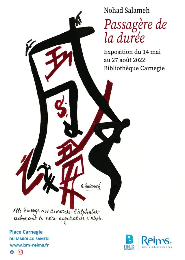 Affiche de l'exposition <i>Nohad Salameh, passagère de la durée</i>. Bibliothèque Carnegie 2022