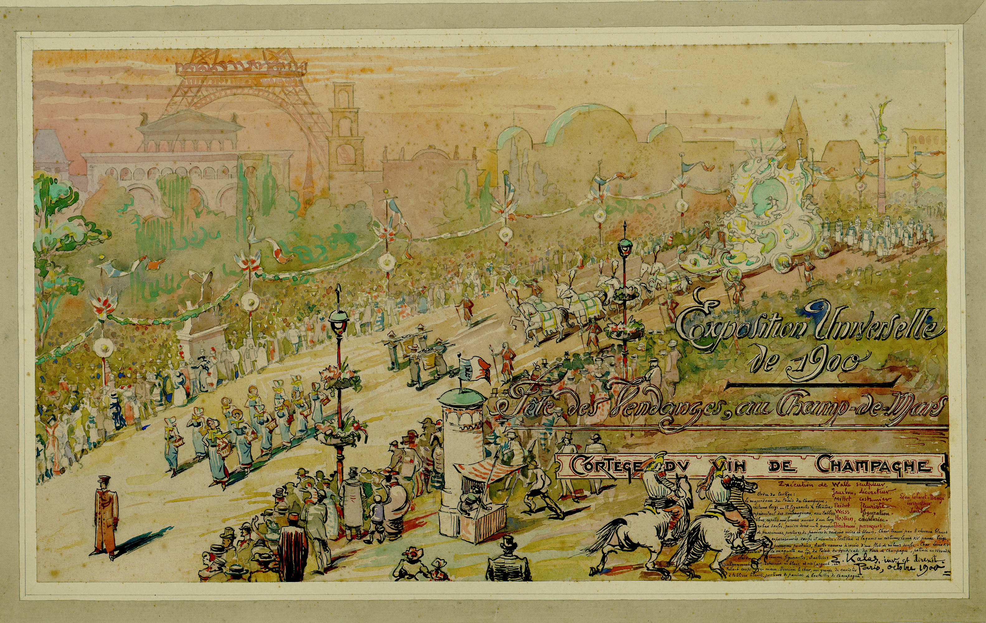 <i>Fête des Vendanges, au Champ-de-Mars : cortège du vin de Champagne.</i> Fonds Ernest Kalas, Carton 2, planche 16