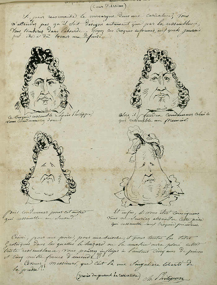 <i>Croquades faites à l'audience du 14 nov. (Cour d'assises) [1831]</i>, par Charles Philipon - Réserve Diancourt G 2774