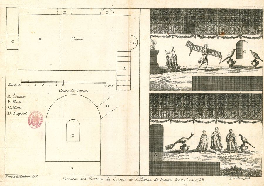 <i>Dessins des peintures du caveau de Saint Martin de Reims, trouvés en 1738</i>, Levesque de Pouilly. CR V 1104 35 MM