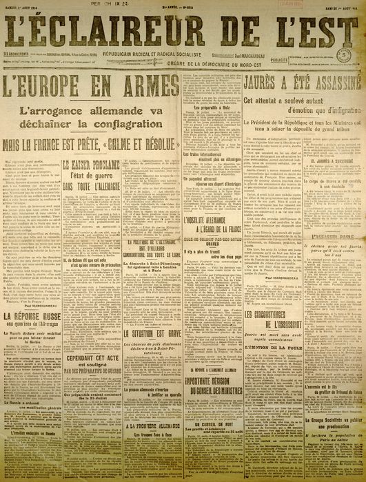 Journal L'Eclaireur de l'Est du 1er août 1914