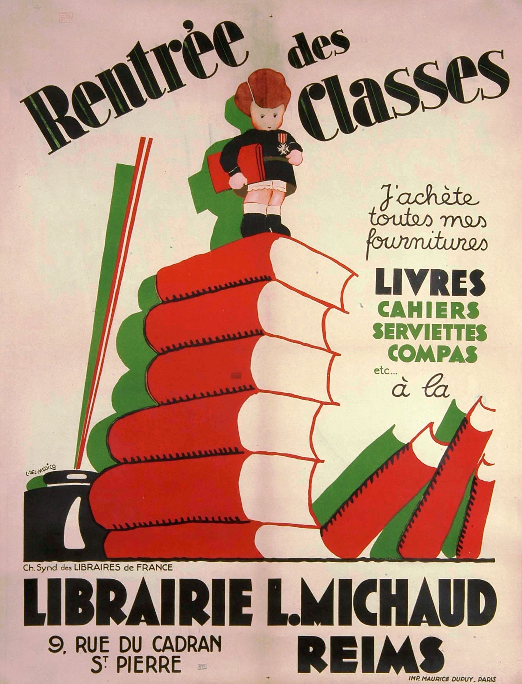 Septembre 2024 -Rentrée des classes. Librairie Michaud. Affiche en couleur signée C. del Medico.  TGF-VIII-84, 17 27 bis