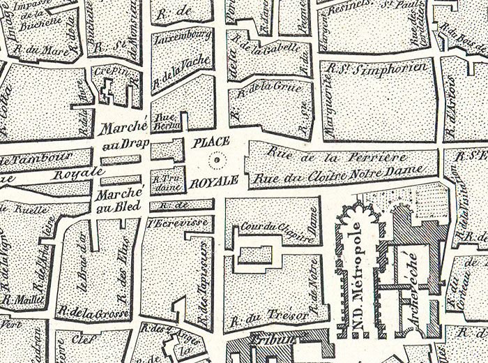 Nouveau plan de la ville de Rheims [détail]. Publié en 1825. XXXII II e 1