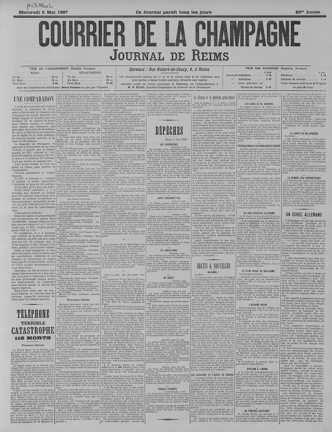 Courrier de la Champagne, 5 mai 1897 - PER CH Atlas 2