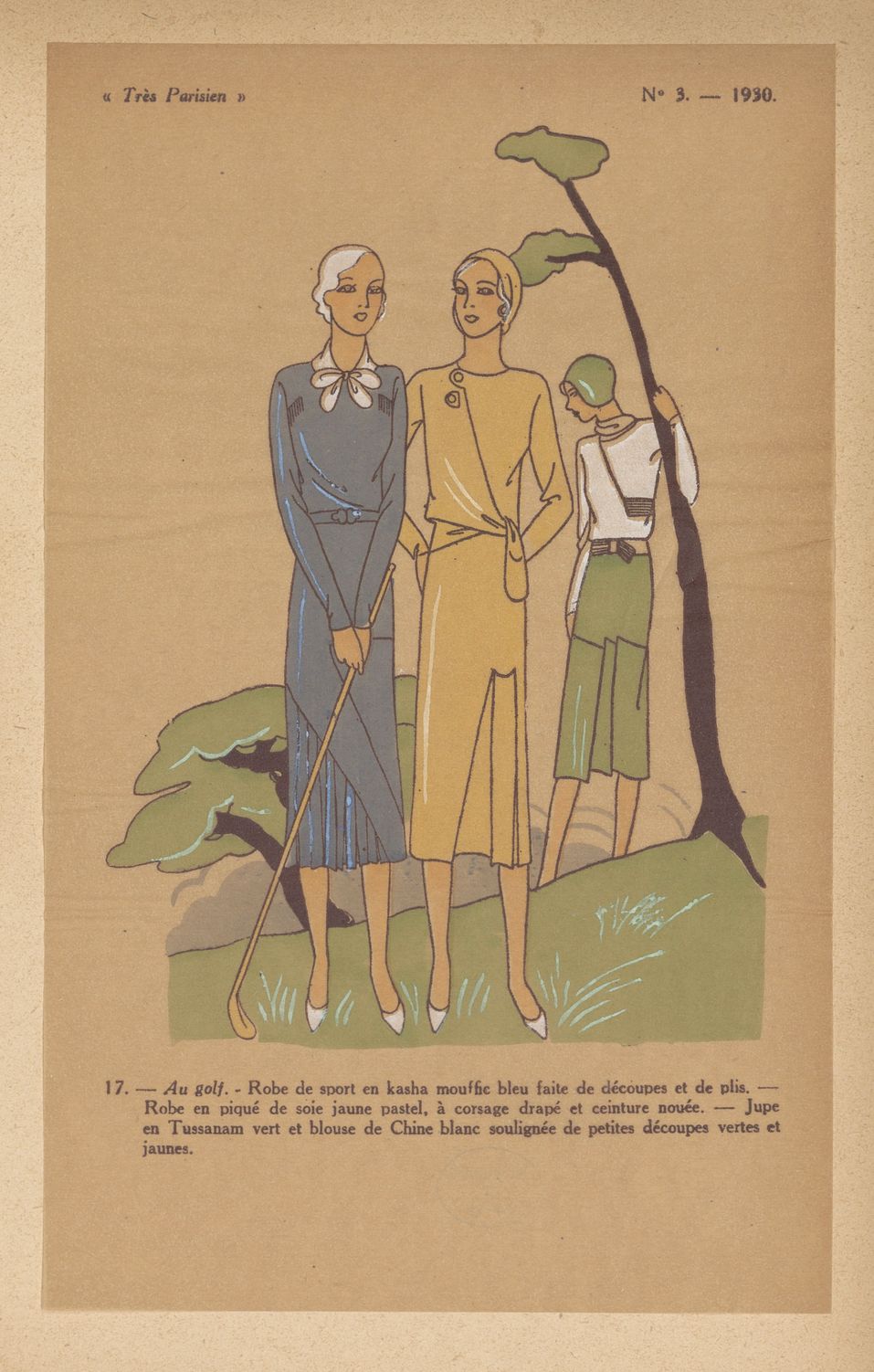 Tenues de golf dessinées par de grands couturiers français. Très parisien, 1930. (BM Reims, PER X 13)