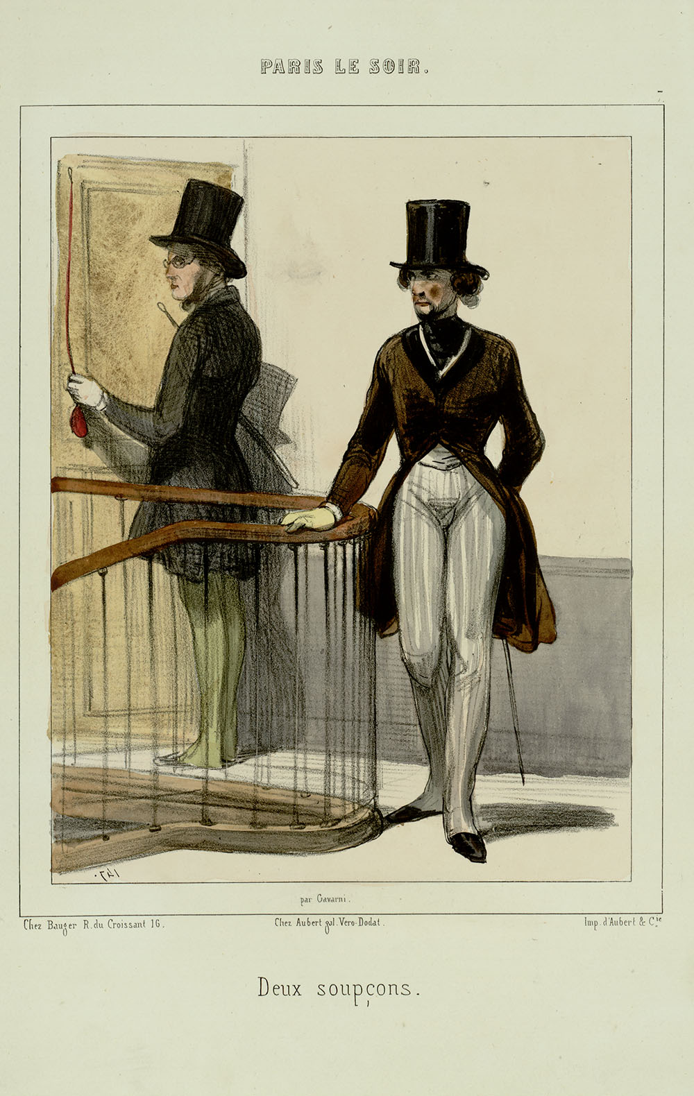 <i>Paris le soir [n°7]. Deux soupçons.</i>, par Gavarni. [1840?] - Fonds Caricatures, Gavarni