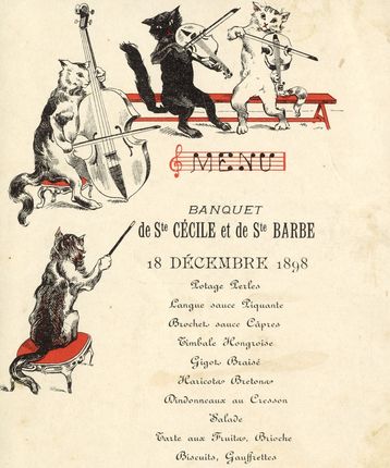 Juin 2021 : Menu du banquet de Sainte Cécile et de Sainte Barbe (1898). BM Reims, Fonds Menu A 229