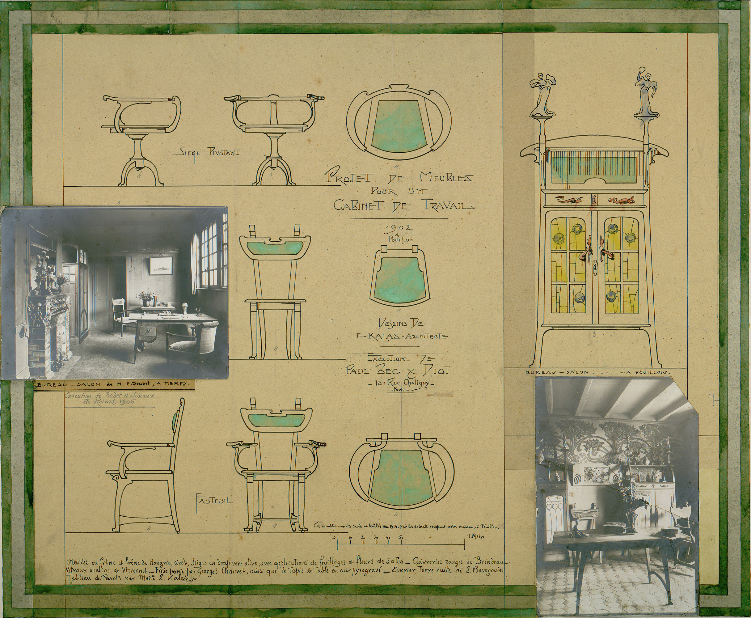 <i>Projet de meubles pour un cabinet de travail</i>. Fonds Ernest Kalas, Carton 3, planche 1