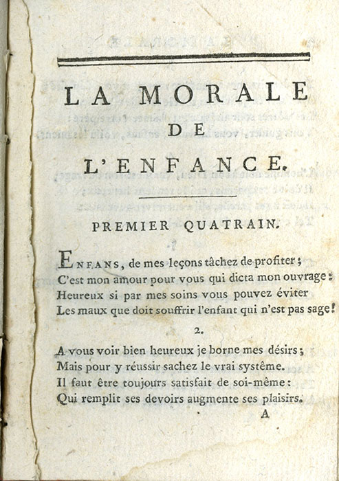 La Morale de l'enfance ou Collection de quatrains moraux mis à la portée des enfants, Ch.-G. Morel de Vindé. P 3780