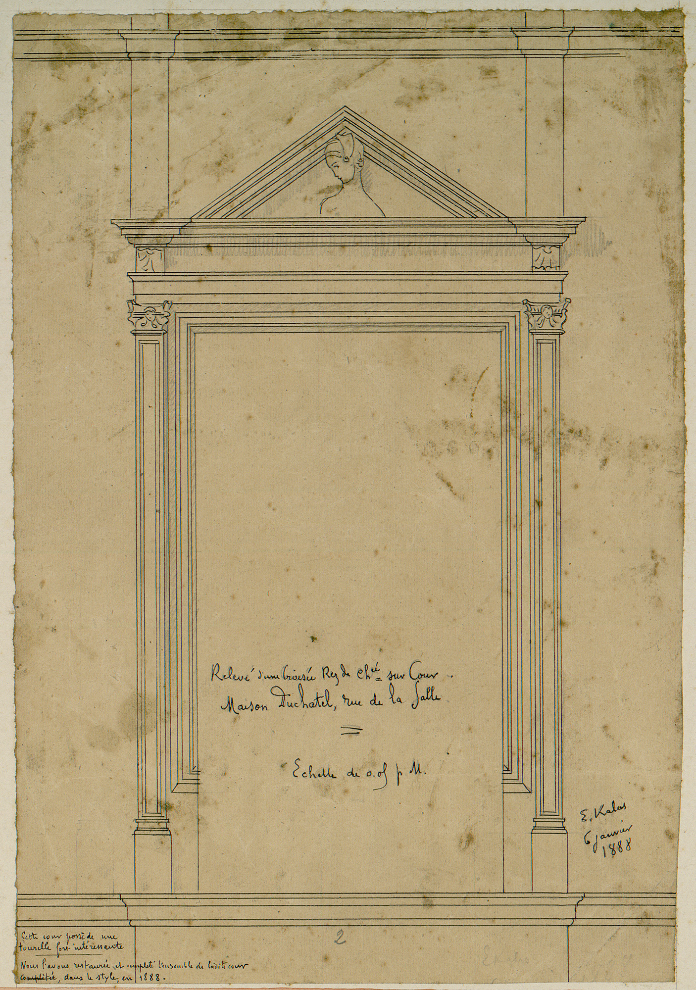 <i>Relevé d'une croisée, rez de chaussée sur Cour. Maison Duchatel, rue de la Salle.</i> Fonds Ernest Kalas, Carton 1, planche 22