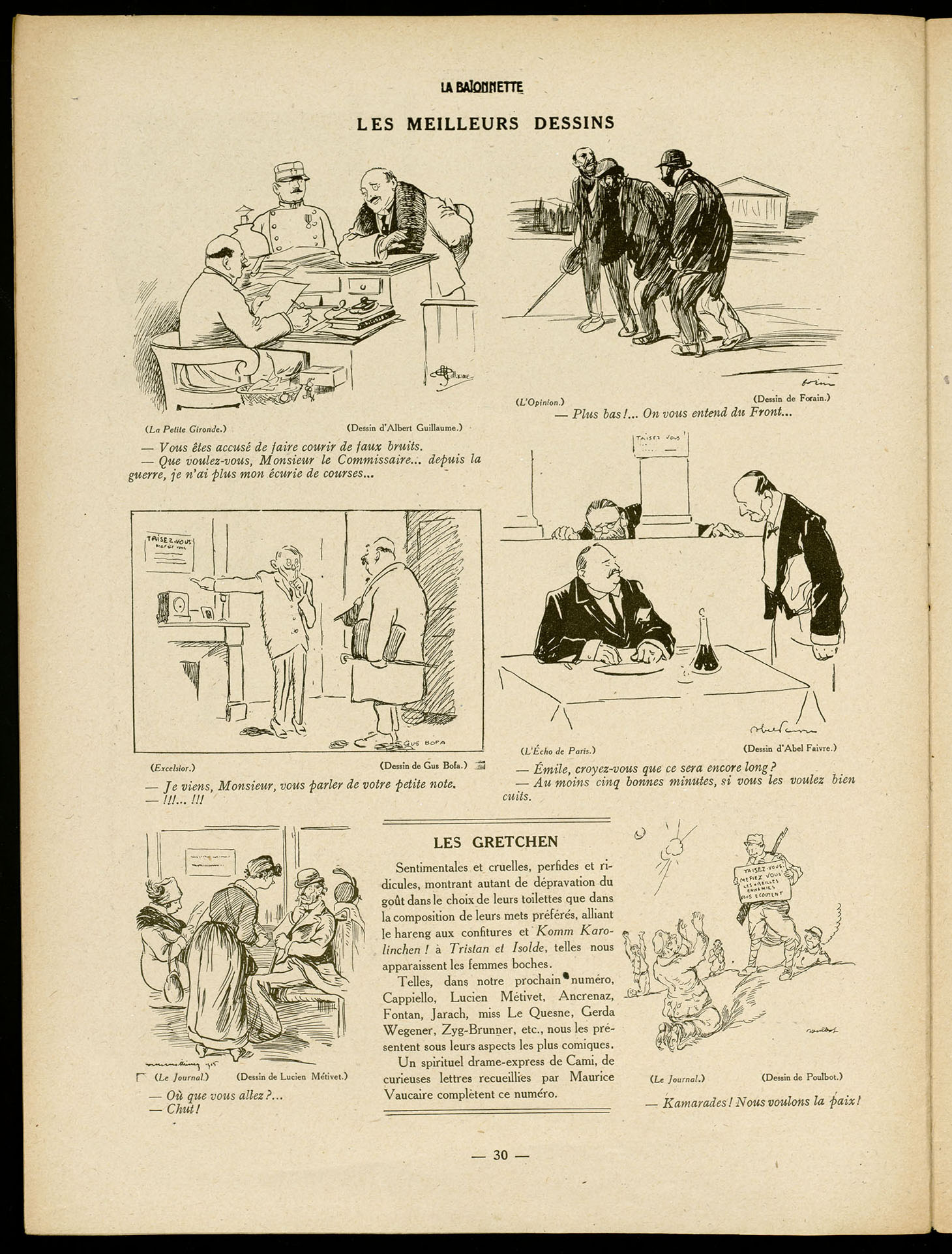 Rubrique "Leurs meilleurs dessins" de La Baïonnette du 13 janvier 1916. BM Reims, PER VIII 080