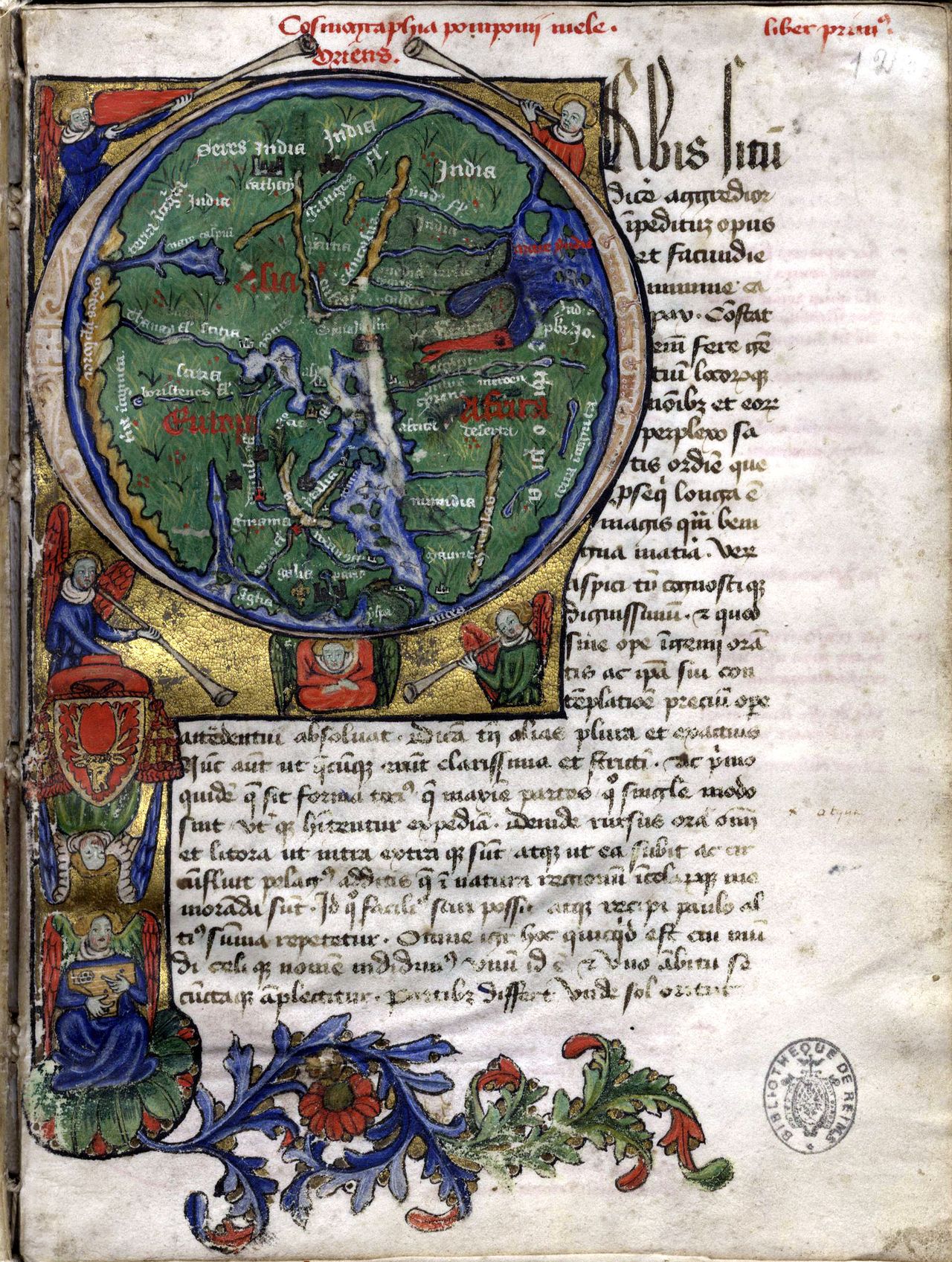 Novembre 2022 - Lettrine historiée. De situ orbis, Pomponius Mela, manuscrit de Guillaume Fillastre.  BM Reims, Ms 1321