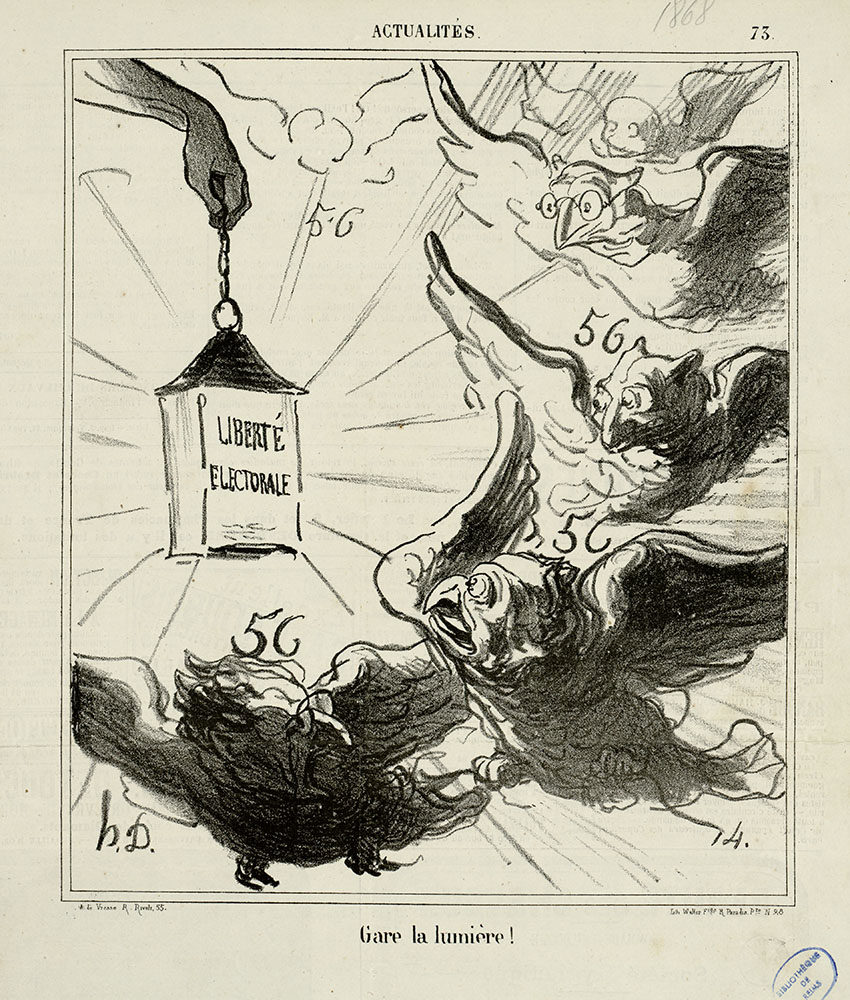 <i>Gare à la lumière !</i>, par Daumier. <i>Le Charivari</i>, 5 avril 1870 - Fonds Caricatures, Daumier