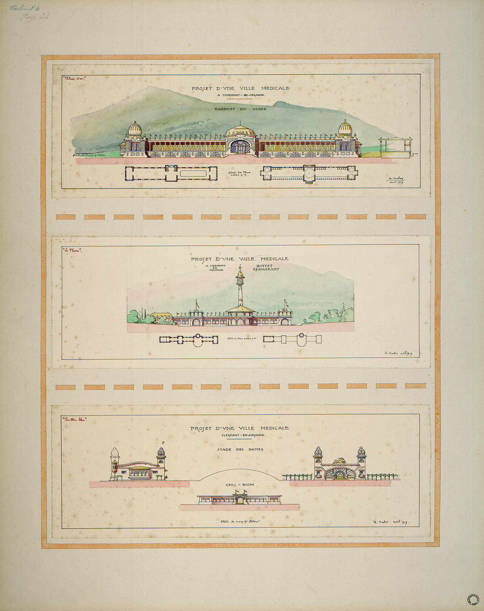<i>Projet d'une ville médicale à Clermont-en-Argonne</i>, 1917. Fonds Ernest Kalas, Carton 4, planche 24