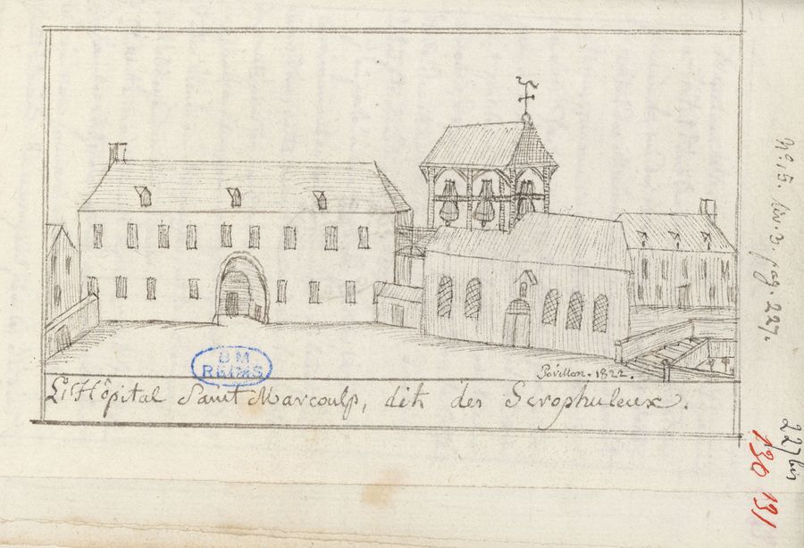 Saint-Marcoul, dit des scrofuleux. Premier pavillon consacré aux cancérés. Manuscrit 1877