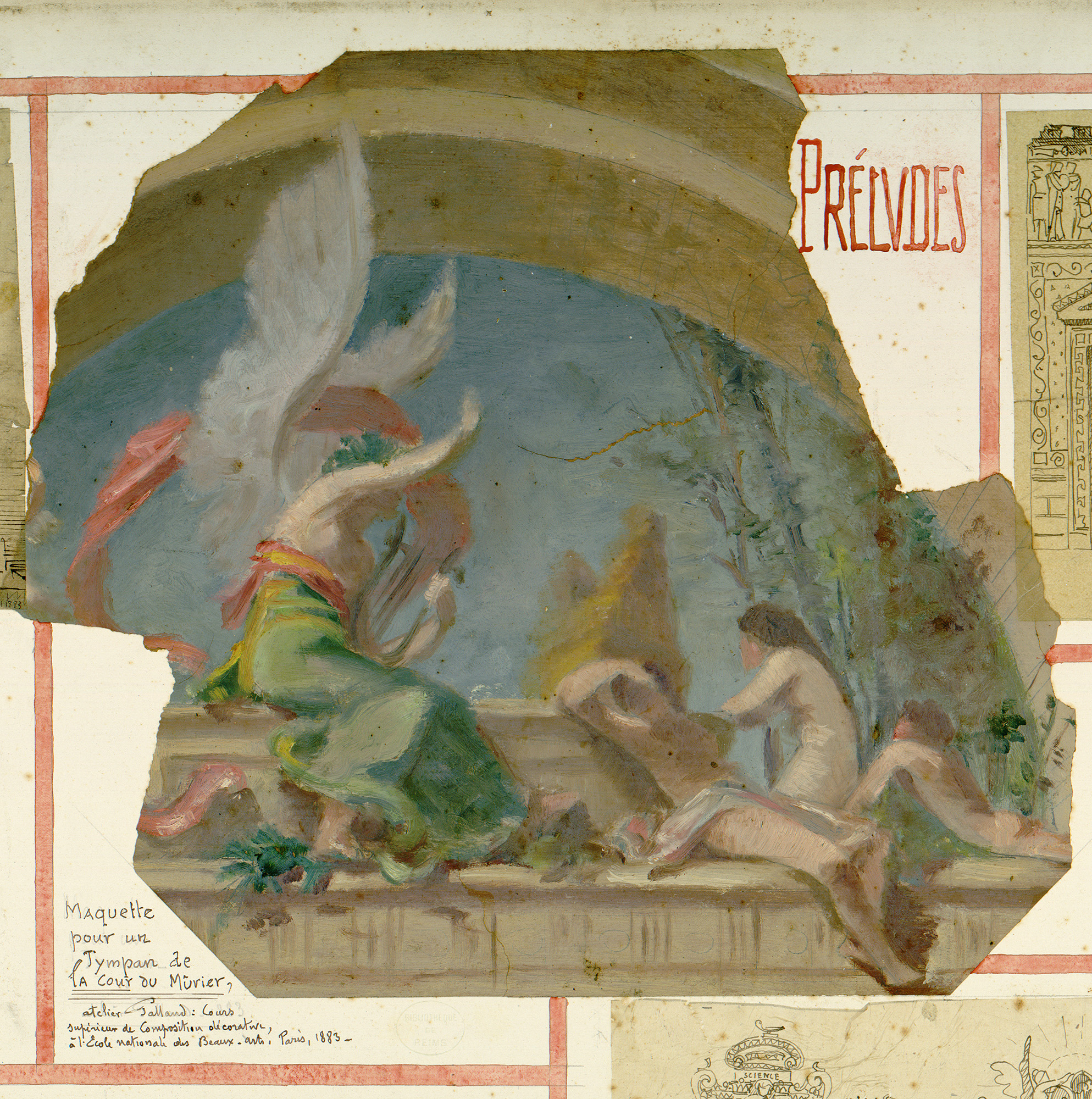 Maquette réalisée par Ernest Kalas dans le cadre des cours de Pierre Victor Galand à l'Ecole Nationale des Beaux-Arts de Paris, 1883. Fonds Ernest Kalas, Carton 1, planche 4