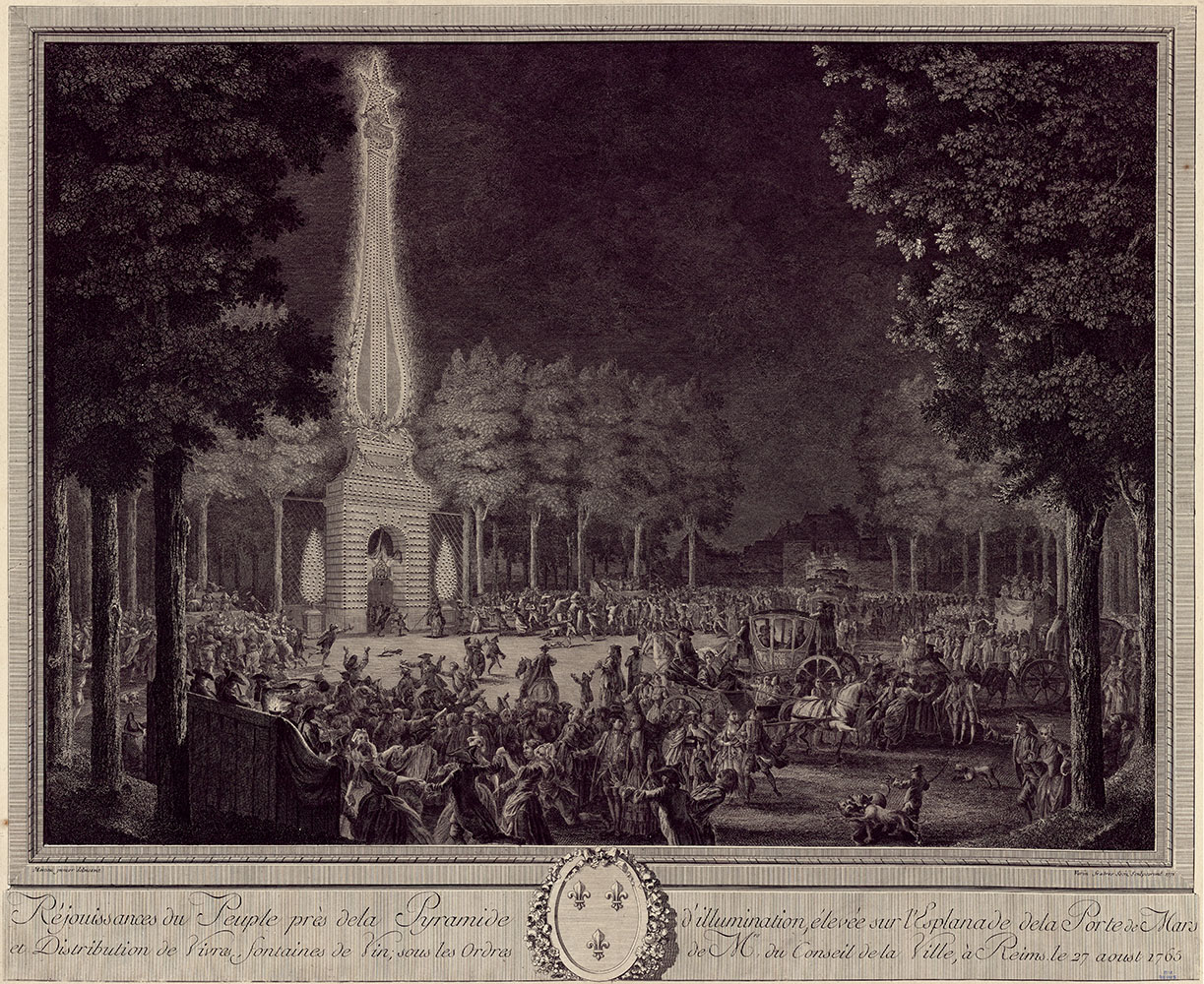Mai 2026 - Réjouissance du peuple sur l'esplanade de la Porte de Mars. GF 121. Exposition Le Bonheur public, vivre à Reims au siècle des Lumières 25/04 au 01/08/2026
