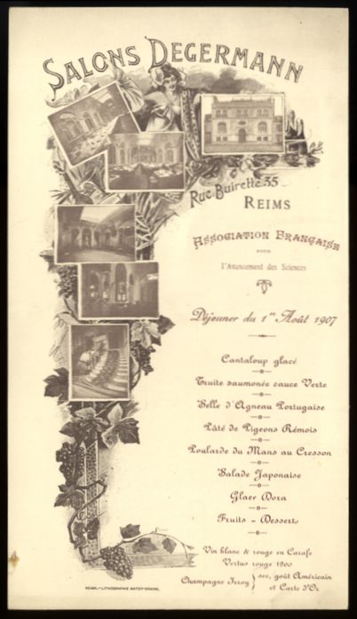 Banquet organisé par l'Association Française pour l'avancement des Sciences : Déjeuner du 1er août 1907. Menus-A-43
